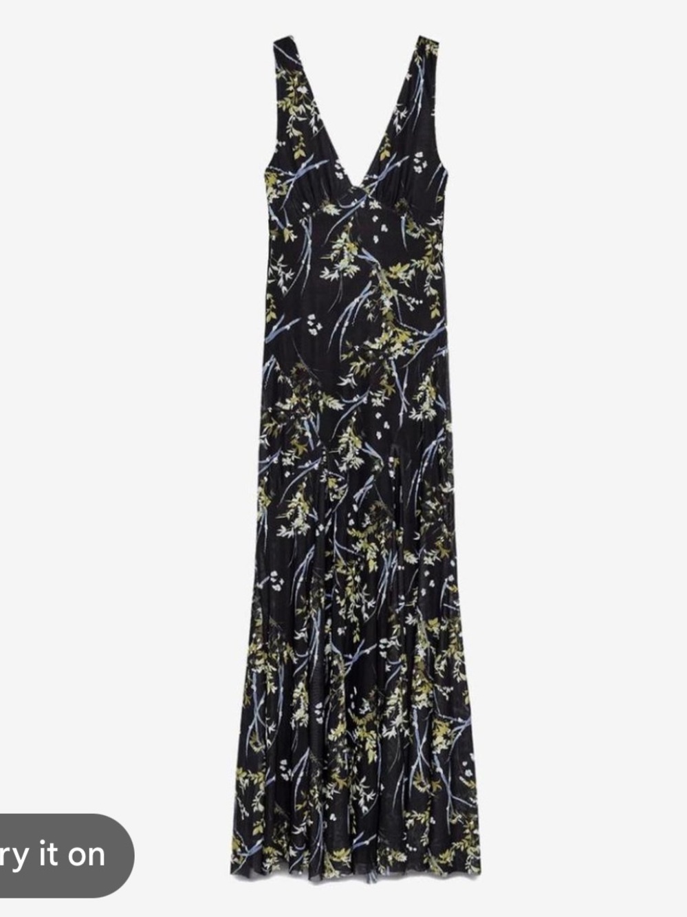 Zara Black Floral V-Neck Maxi Dress M